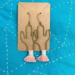 Wire Wrapped Cactus🌵Fringe Boho Earrings